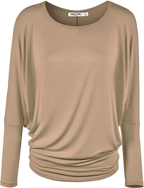 Lock and Love Women' s Flowy and Comfort Draped Long Sleeve Batwing Dolman top S-3XL Plus Size at Amazon Women’s Clothing store Batwing Shirt, Ladies Long Top, Batwing Sleeve Top, Fantasy Rooms, Dolman Sleeve Top, Fashion Elements, Fashion Courses, Batwing Top, Dolman Top