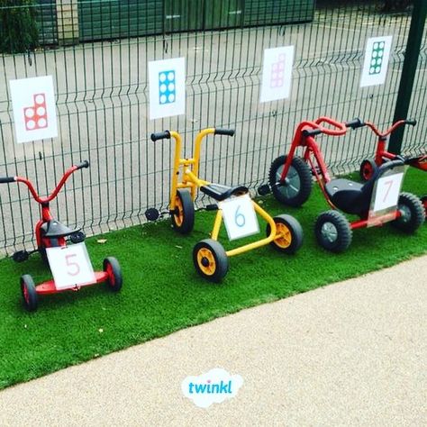 Parking space Math with Numicon! Love this idea!!! - - -  Credit: Twinkl  #teachersofinstagram #teachersfollowteachers #teach #teacher #teacherlife #teacherlife🍎 #teacherblogger #teacherresources #teachershare Outdoor Play And Learning, Eyfs Garden Ideas, Early Years Outdoor Area Ideas, Eyfs Outdoor Area On A Budget, Outdoors Eyfs, Early Years Outdoor Area, School Outdoor Area, Outdoor Maths, Eyfs Outdoor