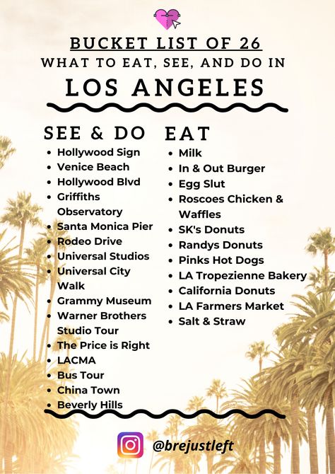 Things To Do In California Bucket Lists, Los Angeles Bucket List Things To Do, Los Angeles To Do List, Los Angeles Checklist, La Trip Travel Guide, La To Do List, Things To Do In La California, Stuff To Do In La, La Bucket List Los Angeles