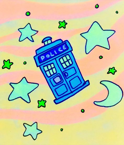 @allofthedoodles on Instagram: “A small TARDIS doodle because I love the new Doctor Who trailer 🤩 #doctorwho #cartoon #TARDIS #cute #neon #copicmarkers #space” Dr Who Tardis Drawing, Doctor Who Cartoon, Dr Who Doodles, Doctor Who Drawings Easy, Doctor Who Painting Easy, Dr. Who, Tardis Illustration, Tardis Outline, Doctor Who Doodles