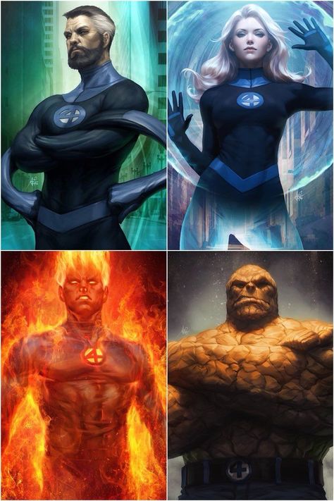 The team Fantastic Four is a representation of the four elements ): Water(Reed), Wind (Sue), Fire(Jhony) and Earth(Ben) Fantastic Four Marvel, Disney Deals, Mister Fantastic, The Fantastic Four, Fantastic 4, The Four Elements, Invisible Woman, Marvel Artwork, Four Elements