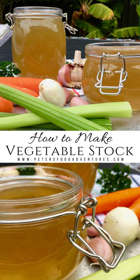 A healthier way to eat soup, full of flavour, you won't even realize it's a vegetarian stock. It's actually easier to make than regular soup broth! Vegetable Broth Recipe How To Make Homemade Vegetable Broth, Crockpot Vegetable Broth, Making Vegetable Broth, Vegetable Broth Recipes Soup, Canning Veggie Broth, Low Sodium Vegetable Broth, Diy Veggie Broth, Best Vegetable Broth Recipe, Canning Homemade Vegetable Broth