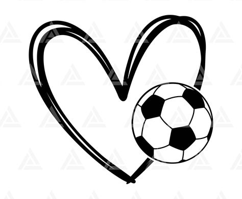 Soccer Heart, Soccer Svg Free, Soccer Svg Files Free, Football Heart Svg, Soccer Shirts Vinyl Svg, Soccer Mama Svg, Soccer Shirts Designs, Soccer Drawing, Soccer Inspiration