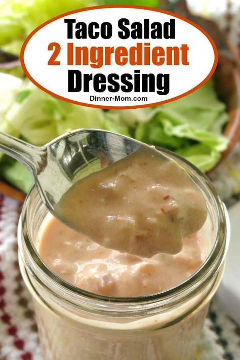 This Healthy Taco Salad Dressing with Greek yogurt is almost too good to be true. It's high in protein, lower in carbs and has just 2 simple ingredients! #tacosaladdressing #salsadressing Salad Dressing With Yogurt, Salad Dressing With Greek Yogurt, Dressing With Yogurt, Dressing With Greek Yogurt, Greek Yogurt Salad Dressing, Healthy Taco Salad, Taco Salad Dressing, Vegan Taco Salad, Easy Salad Dressing Recipes