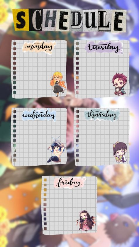 ID•Tiktok;@anime_editlll__ Schedule Templates Anime, Anime Schedule, Bullet Journal Month, Note Writing Paper, Anime Paper, Mad Max Fury, Schedule Templates, Unicorn Wallpaper, Anime Demon Slayer