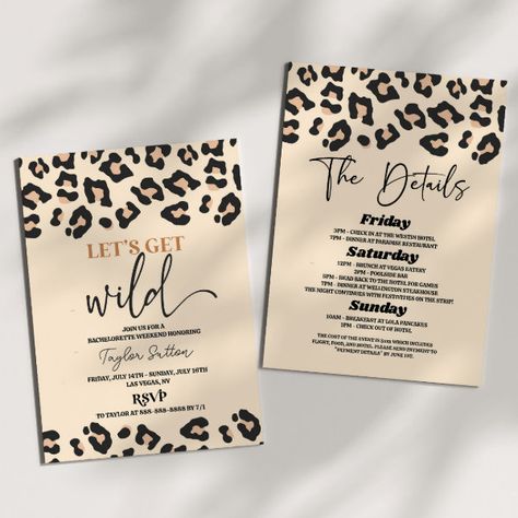 Leopard Cheetah Wild Bachelorette Weekend Party Invitation Animal Print Themed Party, Cheetah Print Bridal Shower Ideas, Bachelorette Party Animal Print, Leopard Bachelorette Party, Leopard Print Bachelorette Party, Cheetah Bachelorette Party, Cheetah Wedding, Cheetah Print Wedding, Animal Print Bachelorette