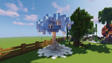 LET IT SNOW ! ICE TREE IN MINECRAFT . Build yours NOW! Ice Tree Minecraft, Ice Path Minecraft, Minecraft Snow Decorations, Ice Kingdom Minecraft, Minecraft Ice Sculpture, Minecraft Ice Village Ideas, Snow Build Minecraft, Ice Spikes Minecraft, Ice Biome Minecraft Builds