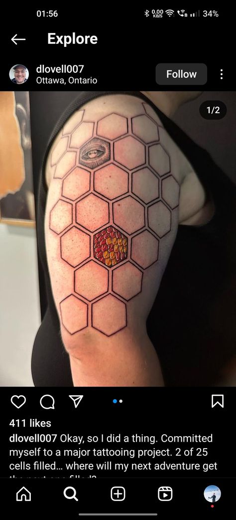 Hexagon Sleeve Tattoo Design, Hex Tattoo Design, Hexagon Leg Tattoo, Honeycomb Pattern Tattoo, Hexagon Tattoo Sleeve, Hexagon Sleeve Tattoo, Octagon Tattoo, Hexagon Tattoo Design, Honeycomb Tattoo Sleeve