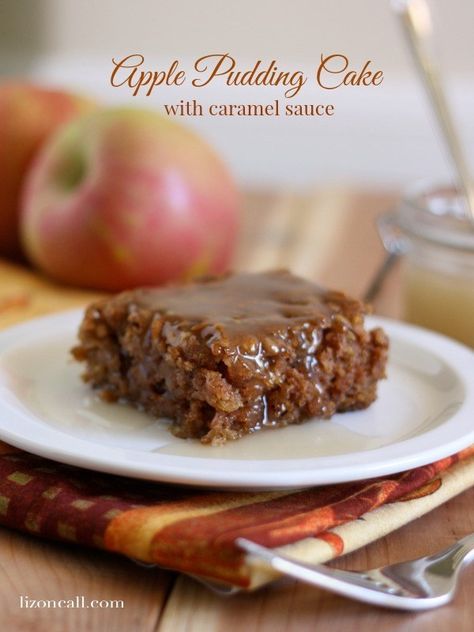 apple pudding cake with caramel sauce - lizoncall.com #apple #cake Apple Pudding Cake Recipe, Apple Pudding Cake, Cake With Caramel Sauce, Butter Cream Sauce, Apple Pudding, Cake With Caramel, Caramel Apple Cake, Apple Cake Recipes, Pudding Cake