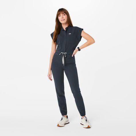 Women’s Rafaela Cargo ScrubJumpsuit™ - Dark Harbor · FIGS Nursing Outfits Scrubs, Cute Scrubs Outfits, Utility Outfit, Post Pregnancy Belly, Pt School, Nurse Style, Dark Harbor, Navy Blue Scrubs, Cargo Jumpsuit