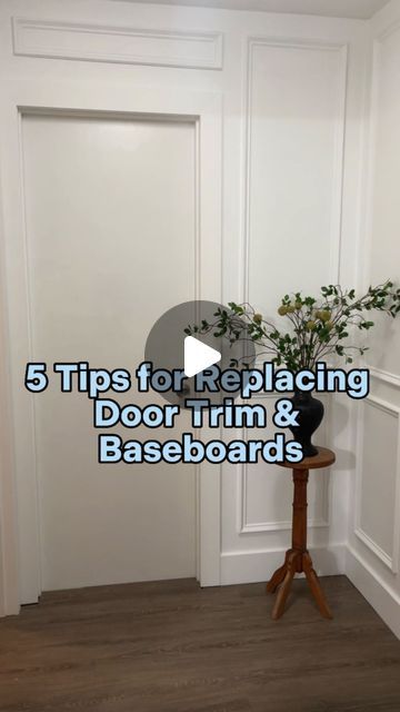 Base Board And Door Trim Ideas, Trim Above Doors, Floor Baseboards Modern, Replacing Trim Baseboards, Replacing Door Trim, Door Trim And Baseboards, Flat Door Trim, Make Baseboards Look Bigger, Picture Frame Door Trim