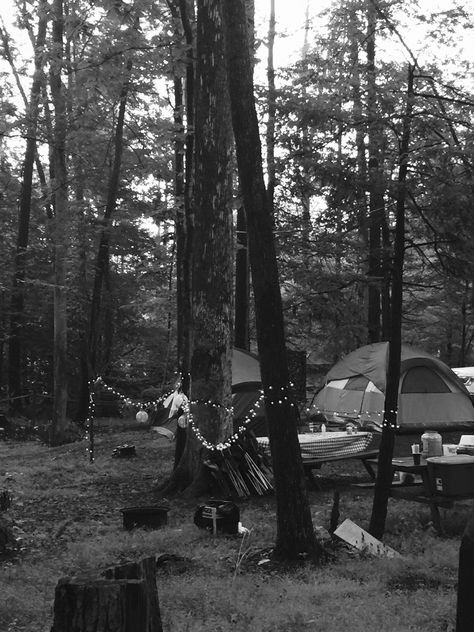 Camping... In black and white at dusk Camping Photo, Camping Aesthetic, Black And White Aesthetic, Dream Board, White Aesthetic, White Summer, Fall 2024, Romance Novels, Black Aesthetic