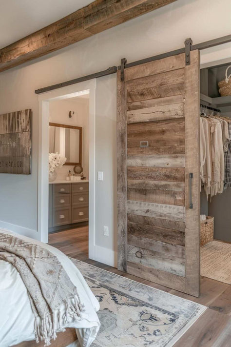 40 Warm and Cozy Rustic Bedroom Ideas Country Farmhouse Master Bed, Country Chic Bedroom Decor, Master Sweet Bedroom Ideas, House Design Master Room, Cozy Farmhouse Bedroom Ideas Rustic, Low Ceiling Bedroom Master Suite, Mountain Room Ideas, Country House Bedroom Ideas, Earth Tone House Aesthetic