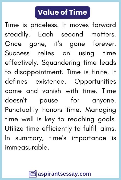 Paragraph on Value of Time in English (100, 150, 200, 250 Words) Value Of Time Essay, Reading Paragraph, Improve English Writing, Stories With Moral Lessons, Value Of Time, Morning Assembly, Bush Fire, Debate Topics, Gen Alpha