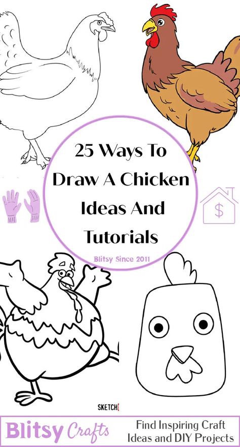 25 Easy Chicken Drawing Ideas - How to Draw a Chicken Hen Painting Chicken Art, Draw A Chicken Easy, Chicken Pictures Funny, Chicken Signs Diy, Chicken Painting Acrylic Easy, Easy Chicken Paintings For Beginners, Drawing A Chicken, Drawing Chickens Easy, Chicken Paintings On Canvas