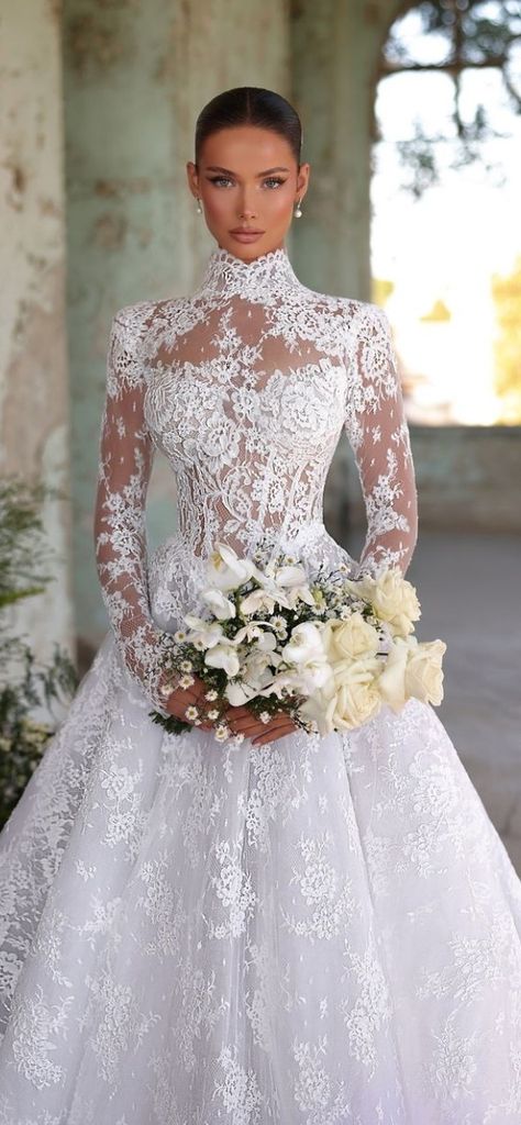 Wedding Dresses Lace High Neck, Heavenly Wedding Dress, Long Sleeve Mermaid Wedding Dress Black Bride, Rancho Wedding Mexican Wedding Dress, Colonial Wedding Dress, Bridal Hair High Neck Dress, Wedding Dresses With Sleeve, Turtleneck Wedding Dress With Sleeves, High Neck Ball Gown Wedding Dress