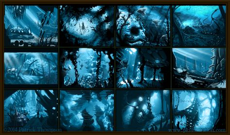 Art Thumbnails, Underwater Illustration, Ocean Games, Mermaid Books, Underwater Caves, Ocean Backgrounds, Underwater Art, Color Script, Avatar 2