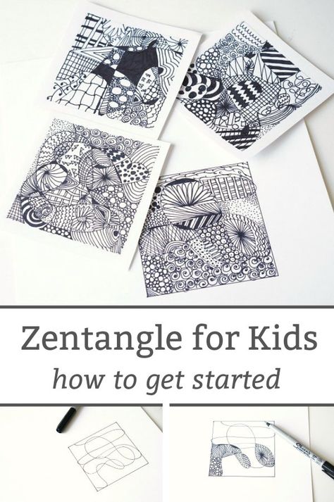 A beginners guide to doing zentangle art with kids. This meditative art is a great way for modern kids to unplug and take a creative break.  #zentangleforkids #easyzentangleforkids #zentanglepatterns #zentangleforchildren #mindfulnessforkids #creativeartforkids Zentangle For Kids, Zantangle Art, Easy Zentangle, Childrens Art Projects, Mindfulness Art, Zen Tangle, Art Therapy Activities, Tangle Art, Zentangle Drawings