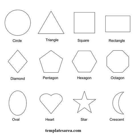 Free Printable 2D Shape Outline Templates Shapes Outline Free Printable, Shape Outlines Free Printable, Shapes Template Free Printable, Shape Stencils, Printable Outline, Toddler Drawing, Learn Shapes, Toddler Lessons, Printable Shapes