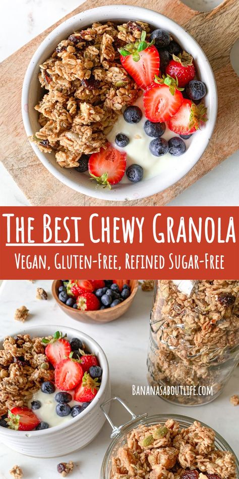 Chewy Granola Recipe, Sugar Free Granola Recipe, Granola Clusters Recipe, Gluten Free Granola Recipe, Vegan Granola Recipe, Soft Granola, Healthy Granola Recipe, Sugar Free Granola, Granola Recipe Healthy