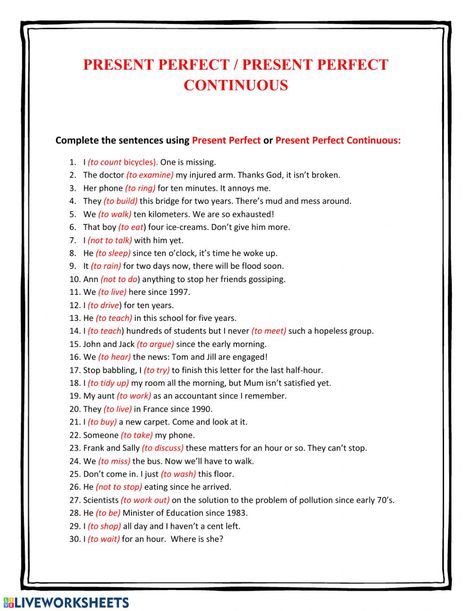 Present Perfect Simple Vs Continuous, Past Perfect Vs Past Perfect Continuous, Present Perfect Simple Vs Present Perfect Continuous Worksheet, Present Perfect Vs Present Perfect Continuous, Present Perfect Continuous Worksheets, Tenses Worksheet, Present Perfect Simple, Grammar Work, Tenses Exercises