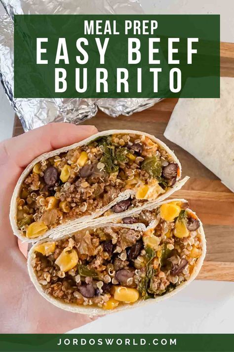 ​A hearty, high-protein burrito perfect for any meal of the day! Or make for meal prep and stash away in the freezer for easy meals when you need them. Easy Beef Burritos, Ground Beef Burritos, Easy Burritos, Easy Burrito Recipe, Burritos Beef, Beef Burrito Recipe, Beef Burritos, Beef Burrito, Freezable Meals