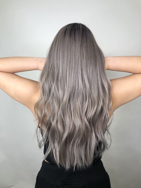 Light Ash Grey Hair, Ash Grey Blonde Balayage, Smokey Ash Grey Hair Balayage, Ash Gray Hair Color For Morena, Greige Balayage Hair, Champagne Grey Hair, Ashy Grey Blonde Hair, Ashy Hair Color Ideas, Taupe Hair Color