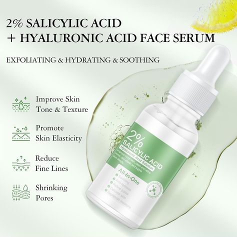 with Hyaluronic Acid, Hydrating Serum for Face, Soothing Face Serum for Acne, Fine Lines, Daily Face Moisturizer for All Skin Types, 30 ml / 1 fl oz Best Serum For Face, Salicylic Acid Serum, Skincare Design, Moisturizer For All Skin Types, Photoshop Editing Tutorials, Serum Skincare, Best Face Serum, Product Card, Skincare Serum