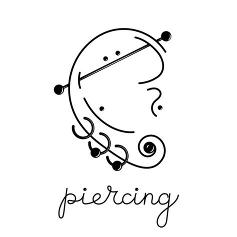 International body piercing day. Pierced ear cartilage. Body jewelry. Line art vector illustration. Piercing Background, Piercing Art, Piercing Logo, Line Art Vector, Piercing Shop, Pretty Ear Piercings, Cool Piercings, Body Piercings, Logo Banners