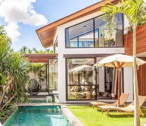 Bali Style Home, Small Villa, Pool House Plans, Bali House, Rest House, Tropical House, Beach House Design, Tropical Houses, Seminyak