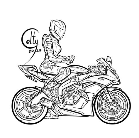 Kawasaki Ninja Sketch, Kawasaki Ninja Drawing, Kawasaki Ninja H2r Drawing, Kawasaki Drawing, Red Kawasaki Ninja, Kawasaki Tattoo, Bike Reference, Kawasaki Logo, Kawasaki Motorcycles Sport Bikes