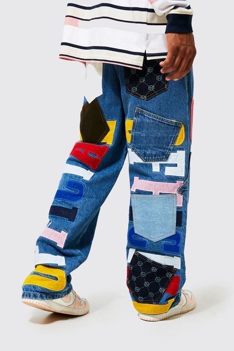 Mens Patchwork Jeans, Denim Diy Clothes, Outfits Jeans, Custom Jeans, Men's Outfits, Denim Diy, Outfit Jeans, Patchwork Jeans, Jeans Diy