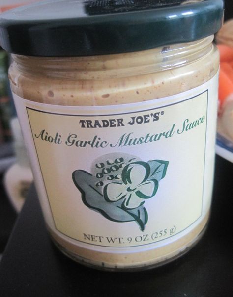 I love this sauce.. 10 calories per tsp and super delicious! <3 TJ's Aioli Garlic Mustard Sauce Trader Joes Recipes, Marinated Asparagus, Garlic Mustard, Turkey Lettuce Wraps, Avocado Spread, Rice Crisps, Zesty Sauce, Trader Joes Recipes, Mustard Sauce