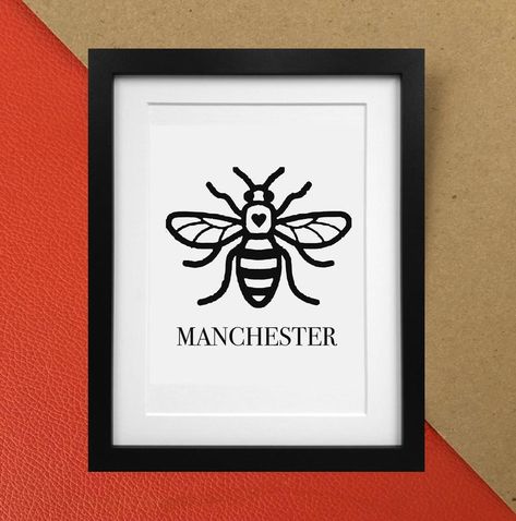 Manchester Bee Tattoo, Manchester Bee, Worker Bee, Manchester Art, Cave Art, Man Cave Art, Bee Tattoo, Bee Print, Feel Happy