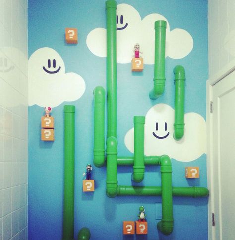 HE:labs Super Mario themed toilets on Behance Mario Themed Bathroom, Super Mario Room Diy, Mario Bathroom Ideas, Mario Bathroom Decor, Princess Peach Bedroom Ideas, Super Mario Themed Bedroom, Nintendo Game Room, Super Mario Room Ideas Boys, Super Mario Bathroom