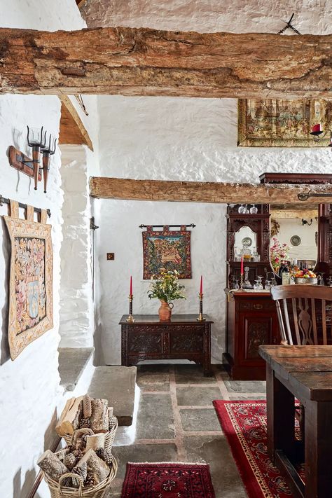 Medieval Cottage Interior, Old Cottage Interior, Medieval Cottage, Ideal Home Magazine, Medieval Things, German Houses, Period Living, Dark Wood Furniture, Rustic Wooden Shelves