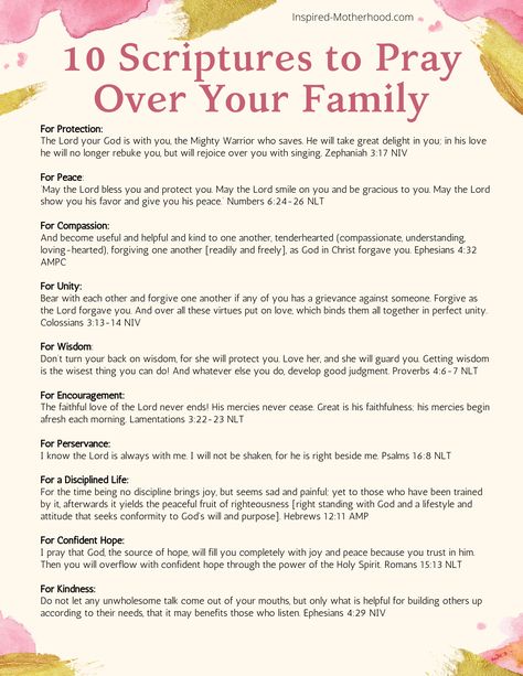 Free printable with scripture to pray over your family! Use this list of scripture to pray powerful prayers over your kids and husband. Scripture To Pray, Scriptures To Pray, Prayer For My Family, Prayer For My Children, Prayers Of Encouragement, Powerful Prayers, Powerful Scriptures, Prayer List, Prayer For Family