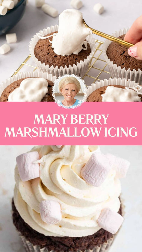 Mary Berry Marshmallow Icing Marshmallow Icing Recipe, Marshmellow Icing, Marshmallow Icing, Cake In A Cup, Mary Berry Recipes, Frosting Decorating, Strawberry Icing, Mary Berry Recipe, Mascarpone Frosting