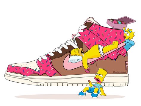 Slam Dunkin' Nike SB by Tasia Prince Nike Drawing, Box City, Nike Cartoon, Images Pop Art, Sneakers Wallpaper, Simpsons Drawings, Nike Art, Cool Nike Wallpapers, Shoes Wallpaper