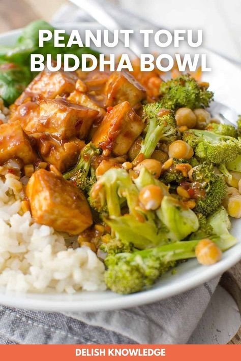 This Pin was discovered by Delish Knowledge. Discover (and save!) your own Pins on Pinterest. Simple Peanut Sauce, Tofu Buddha Bowl, Buddha Bowl Vegan, Peanut Tofu, Low Salt Diet, Buddha Bowls Recipe, Vegan Buddha Bowl, Tofu Dishes, Nutritious Recipes