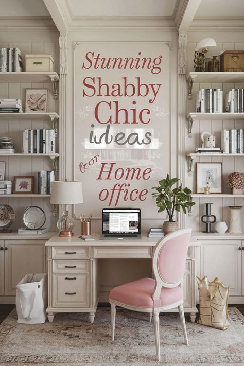 Organize your shabby chic office by starting with a feminine desk setup. 🖋️ Use soft, pastel tones from a shabby chic color palette to keep things cohesive. 🎨🧺🌸 Display your office essentials in a way that feels charming and organized, blending function with beauty. 💖 It’s all about creating a space that’s both practical and pretty. #shabbychiccolorpalette #femininedesksetup #shabbychicstil #chicdecorDIY #vintagepinkoffice #mueblesshabbychic #shabbychicdiyprojects #feminineofficeclassychic Shabby Chic Home Office, Country Craft Room, Shabby Chic Color Palette, Shabby Chic Office Decor, French Country Crafts, Shabby Chic Craft Room, Office Feminine, Feminine Desk, Chic Decor Diy