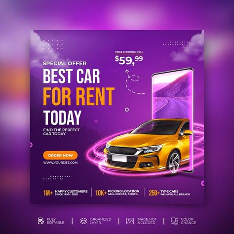 Car rental sell promotion social media i... | Premium Psd #Freepik #psd #background #business-card #flyer #wedding Car Advertising Design, Rent Car, Advertising Flyers, Banner Ads Design, Graphic Design Photoshop, Social Media Design Inspiration, Car Advertising, Truck Design, Social Media Banner