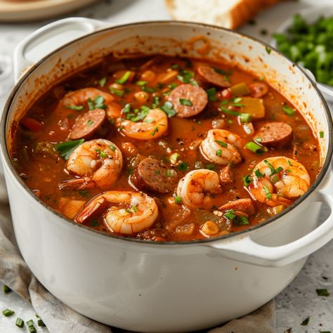 Easy Shrimp and Sausage Gumbo - Krystel's Cooking Spicy Gumbo Recipe, Spicy Gumbo, Shrimp Gumbo Recipe, File Powder, Gumbo Ingredients, Easy Gumbo, Louisiana Gumbo, Gumbo Recipe Easy, Shrimp And Sausage Gumbo