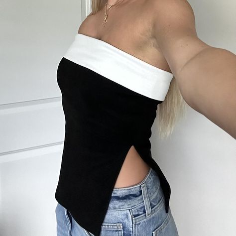 ⭐️ black and white fold over tube top!
⭐️ size S 

no... - Depop Tube Tops Aesthetic, Tube Top Aesthetic, Flowy Tube Top, White Tube Top, Tøp Aesthetic, White Tube, Black Tube, Girly Stuff, Fold Over