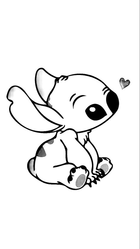 Stitch Clipart Black And White, Stitch And Angel Drawing Sketches, Cute Drawings Stitch, Black And White Stitch Tattoo, Stitch Outline Tattoo, Stitch Disney Drawing, Easy Stitch Drawing, Stitch Drawing Sketches, Stitch Drawing Easy