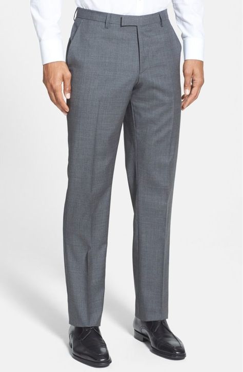 BOSS 'Sharp' Flat Front Wool Trousers - summer dress pants for men Formal Pant For Men, Man Trousers, Check Trousers, Formal Men Outfit, Checked Trousers, Mens Casual Dress Outfits, Formal Pants, Men Trousers, Boss Hugo Boss