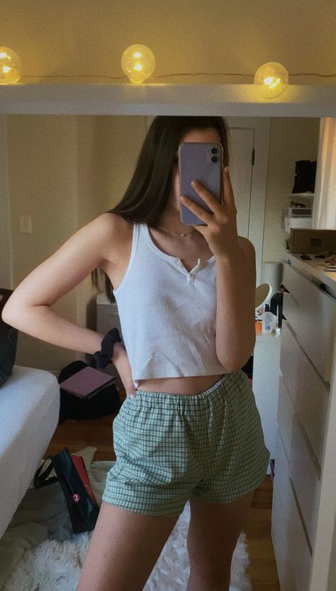 cute aesthetic comfy summer outfit (all items are from brandy melville) Comfy Shorts Outfit, Brandy Outfit, Cozy Summer Outfits, Pj Outfit, Pajamas Aesthetic, Comfy Summer Outfits, Lounge Outfit, Cute Lazy Outfits, Lazy Outfits