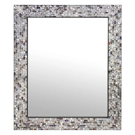 Multi-Colored & Silver, Luxe Mosaic Glass Framed Wall Mirror, Decorative Embossed Mosaic Rectangular Vanity Mirror/Accent Mirror (30" X 24") - Walmart.com Mirror Reception, Mirror Foyer, Office Mirror, Rectangular Vanity Mirror, Silver Tiles, Foyer Mirror, Reception Office, Mosaic Mirror Frame, Silver Tile