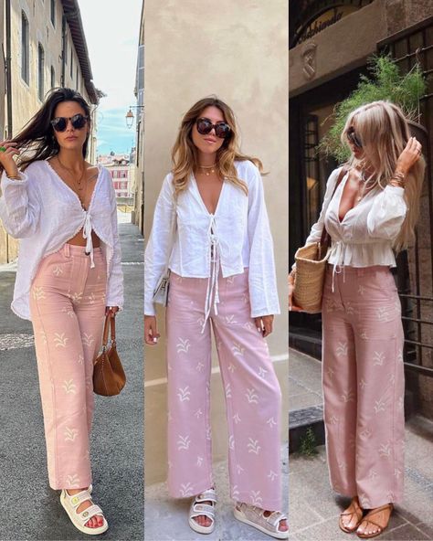 Outfits With Pink Pants, Daily Outfits Summer, Embroided Top, Pink Pants Outfit, Looks Pinterest, Europe Outfits, Outfit Primavera, Italy Outfits, Embroidered Pants