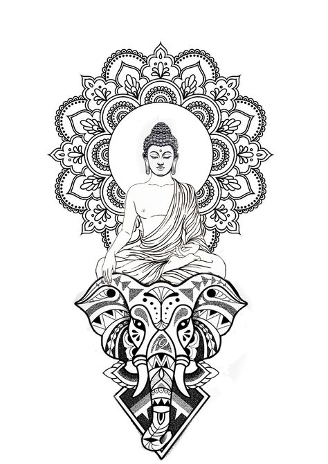 Best Buddha Tattoo Design, Boodha Tattoo, Mandala Tattoo Forearm, Big Mandala Art, Buddha Tatoo, Cute Halloween Tattoos, Celtic Knot Tattoo, Buddha Tattoo Design, Black Art Tattoo